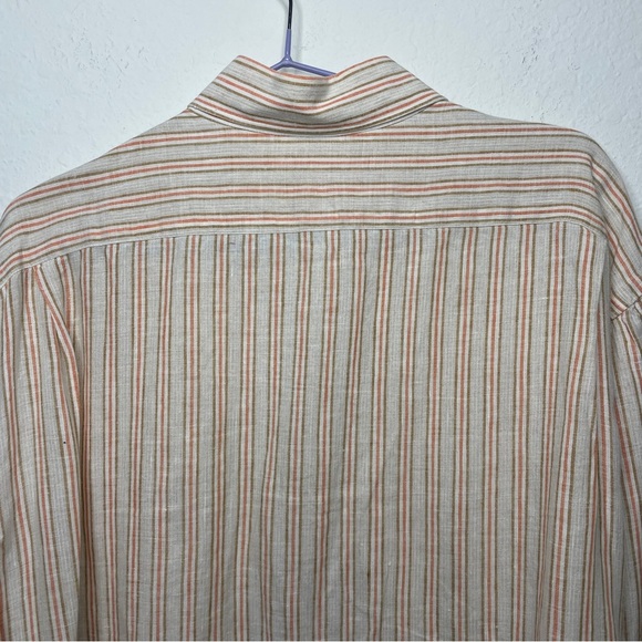 Kiton Mens Tan Striped 100% Linen Button Down Shirt Size 41 - Picture 5 of 10